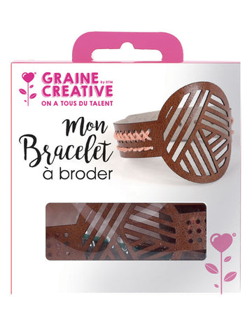 Komplet za vezenje rjave usnjene zapestnice z geometrijskimi vzorci in roza bombažem