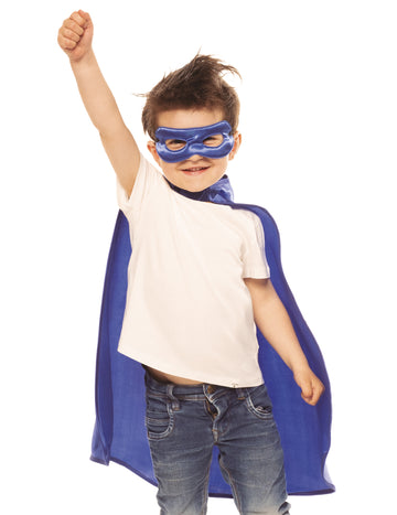 Modra otroška pelerina in maska superjunaka