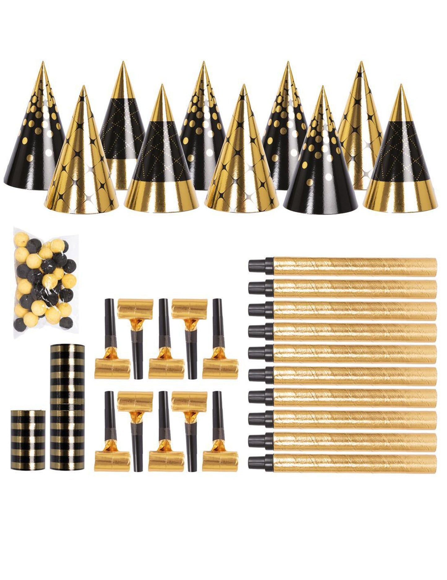 Komplet za konfete v črno-zlati barvi za 10 oseb 