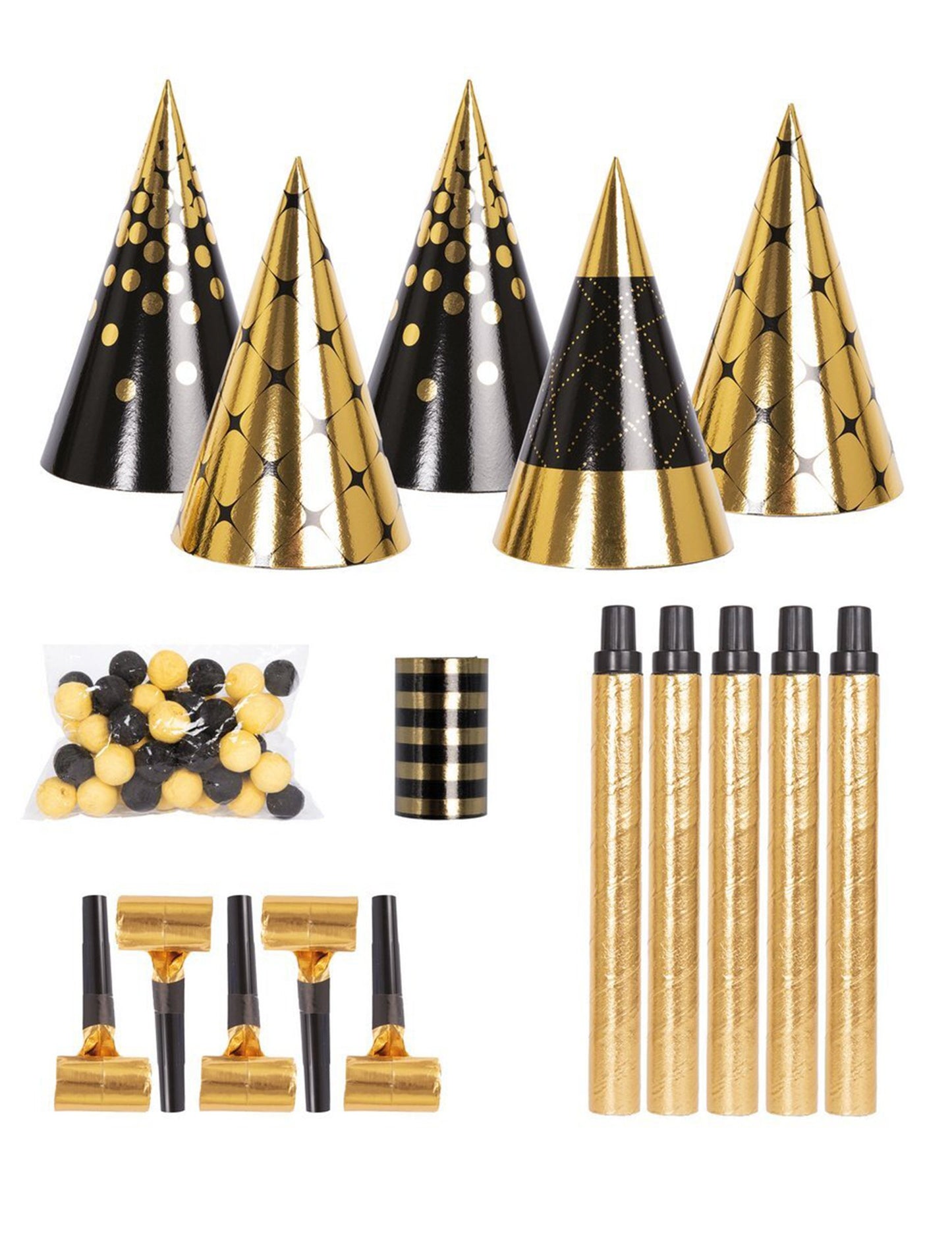 Komplet konfeti v črni in zlati barvi za 5 oseb 