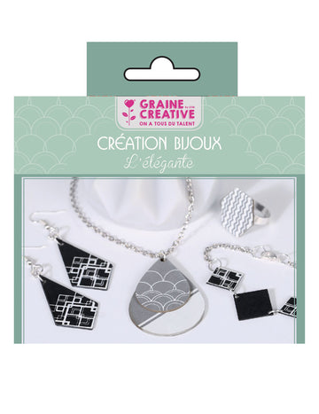 Popoln komplet elegantnega črno-srebrnega nakita