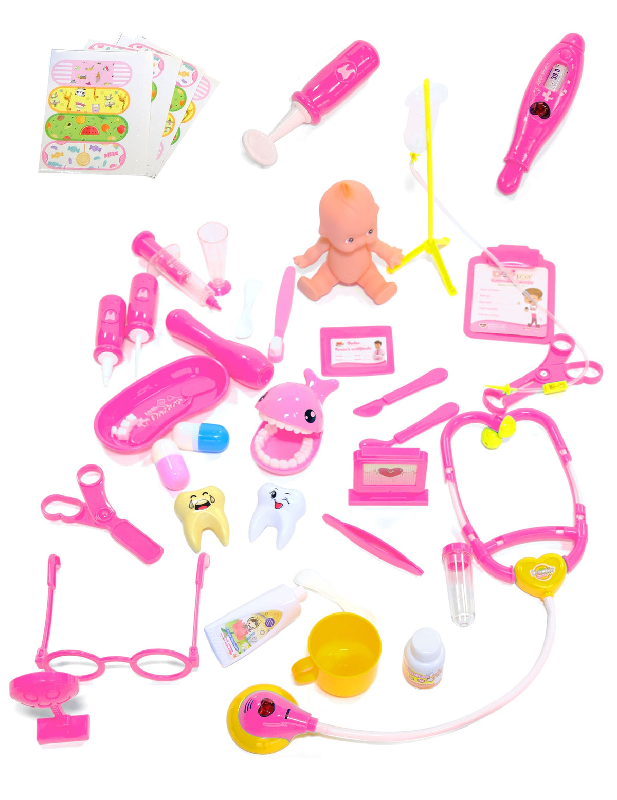 Kit d'accessoires de docteur pour enfant rose 39 pièces