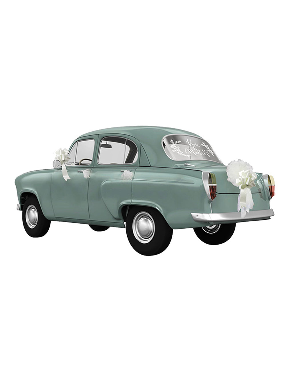 Kit de décoration pour voiture vive les mariés pour mariage blanc en tulle