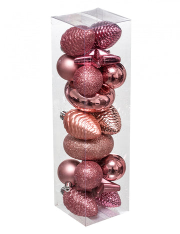 Komplet okraskov za božično drevo v rožnato zlati barvi, 18 kosov 