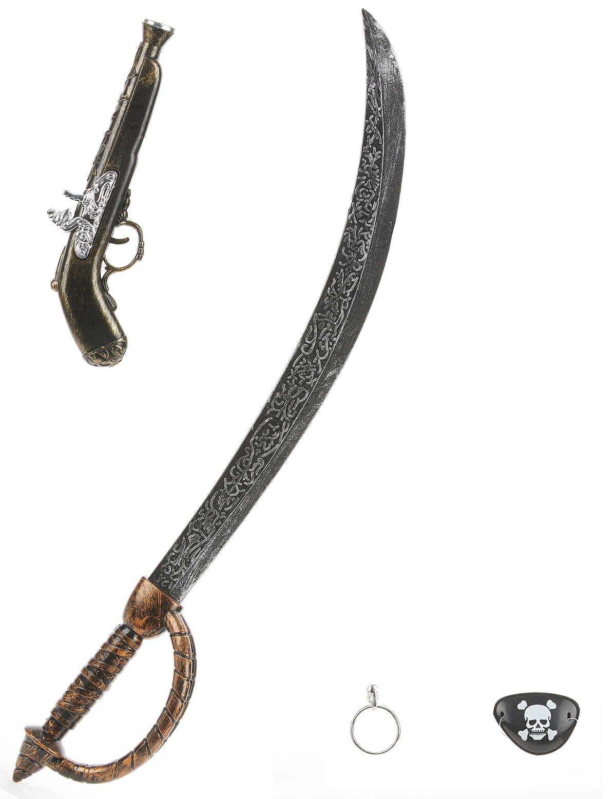 Kit de pirate en plastique pour enfant et adulte bronze et noir avec sabre et pistolet