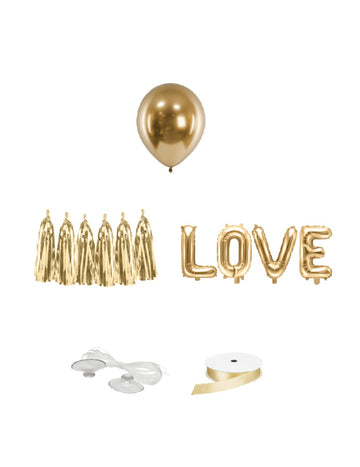 12-delni komplet za okrasitev avtomobila v zlati barvi za poroko