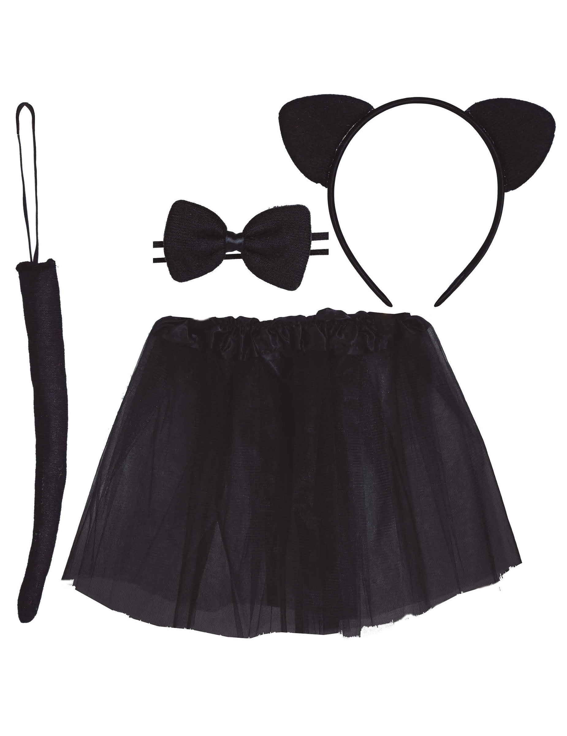 Kit déguisement de chat pour enfant noir avec tutu oreilles nœud papillon et queue