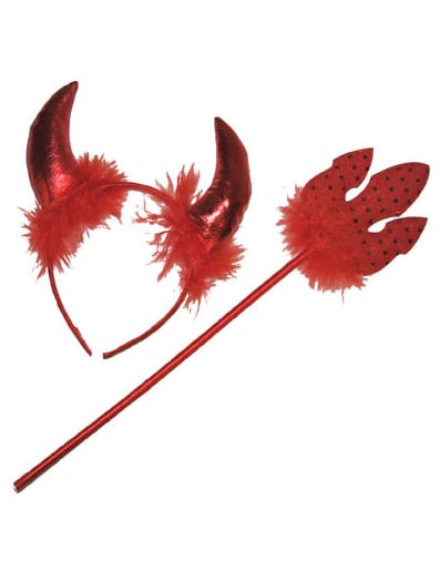 Kit diablesse pour adulte rouge avec cornes et trident à plumettes