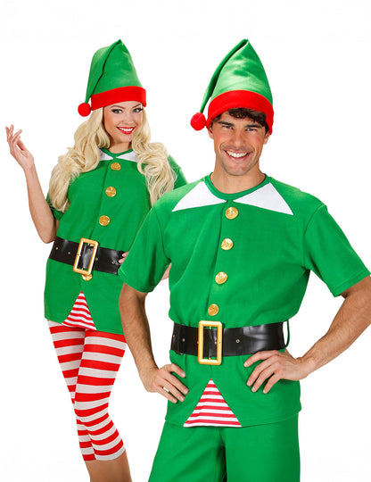 Gros plan sur le haut du kit déguisement elfe pour adulte Noël