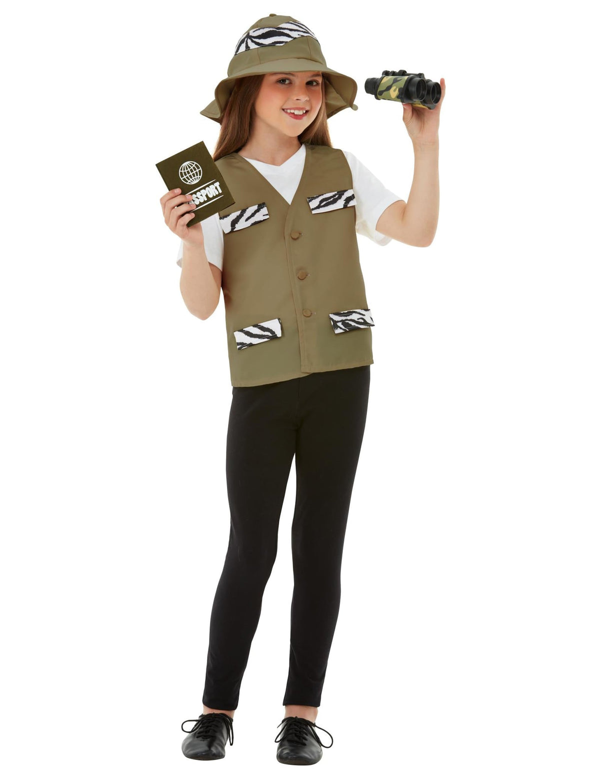 Kit explorateur pour enfant vert kaki avec motifs zèbre et chapeau