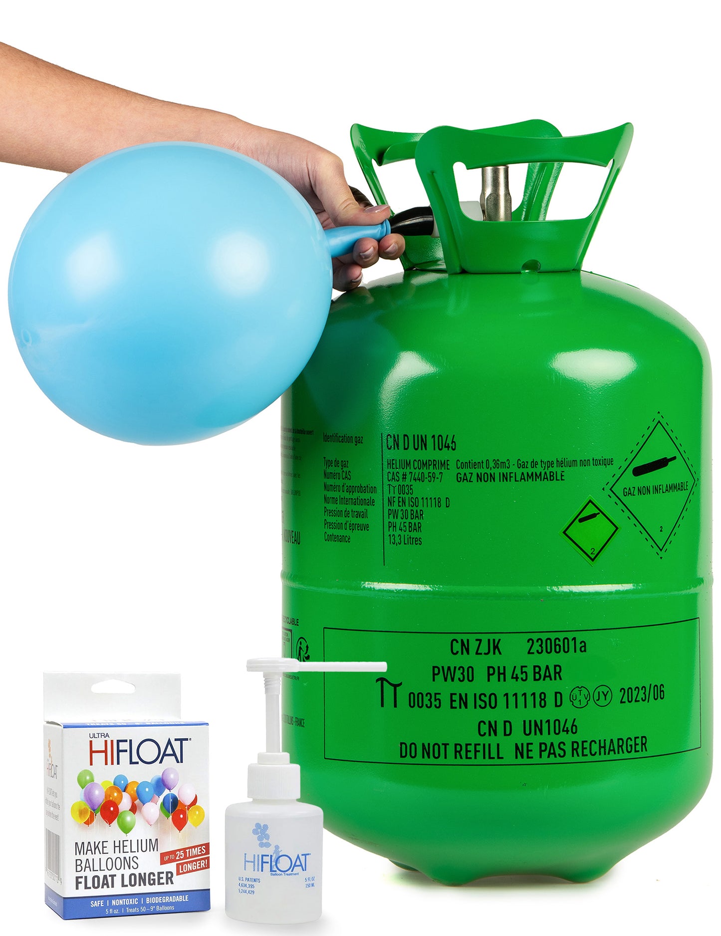 Velik komplet s steklenico helija za do 50 balonov s Hi-Float