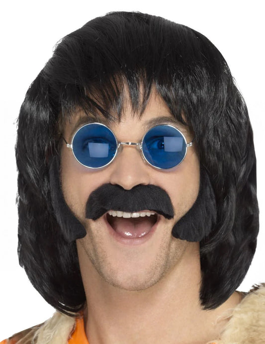 Kit hippie pour homme noir avec moustache et pattes