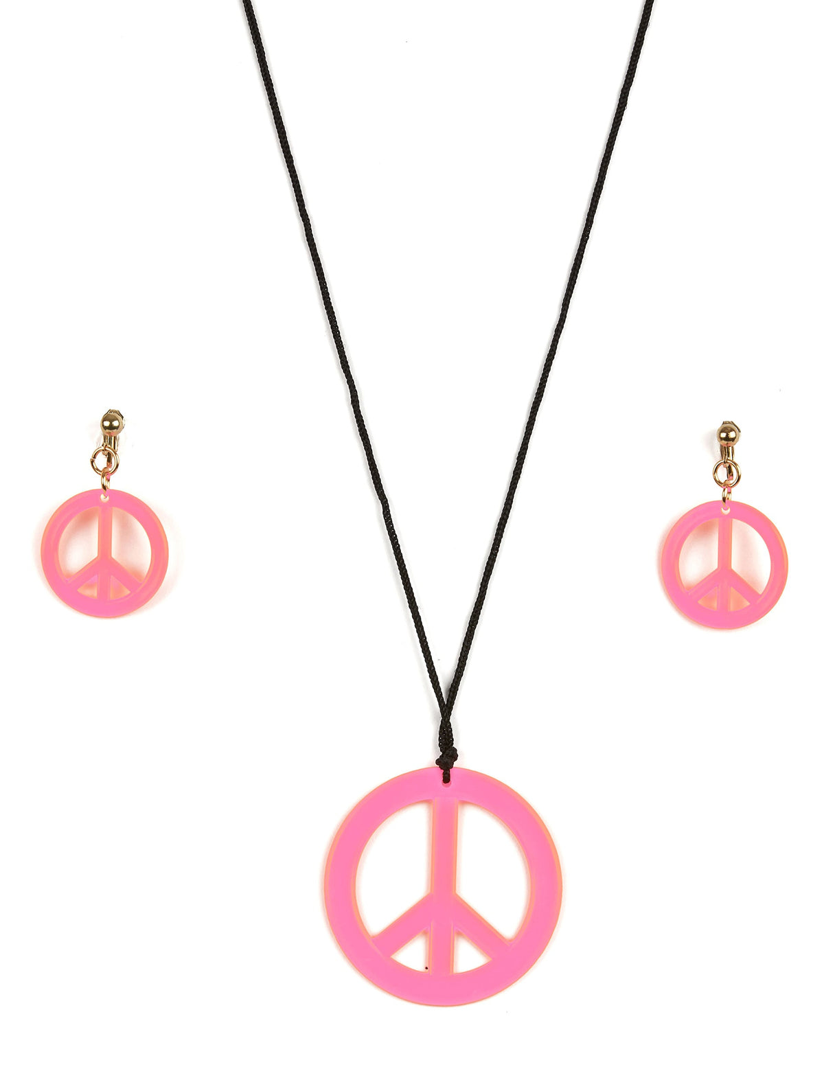 Kit hippie pour adulte rose avec collier et boucles d'oreilles peace and love