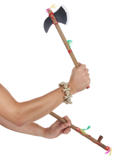 Détail de la hache, de la pipe et du bracelet du kit de 3 accessoires indien