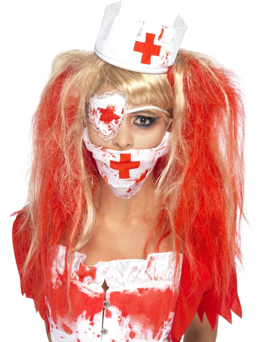 Kit infirmière ensanglantée pour femme blanc et rouge avec masque et cache-œil