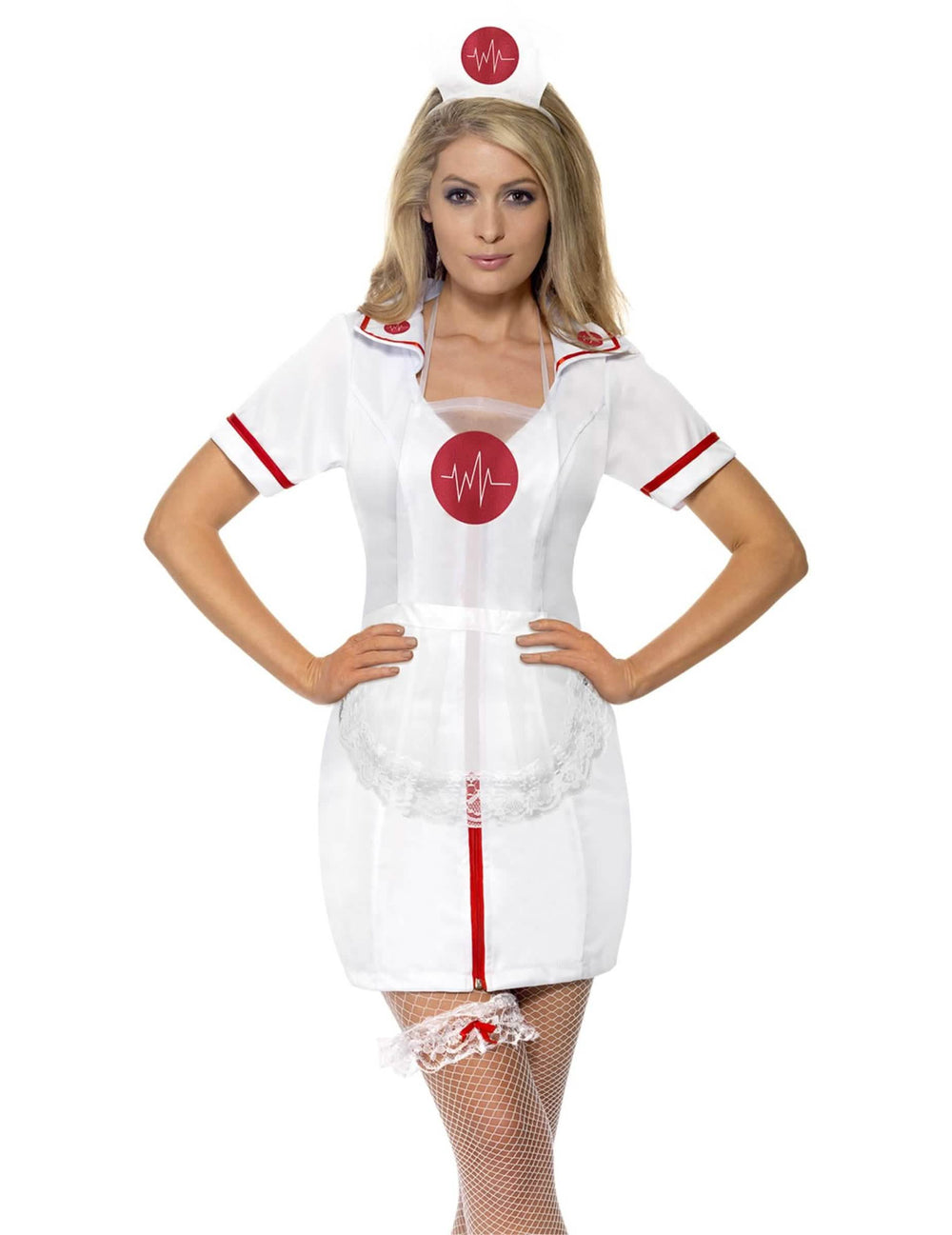 komplet medicinske sestre za ženska bela in rdeča z logotipom srčnega utripa