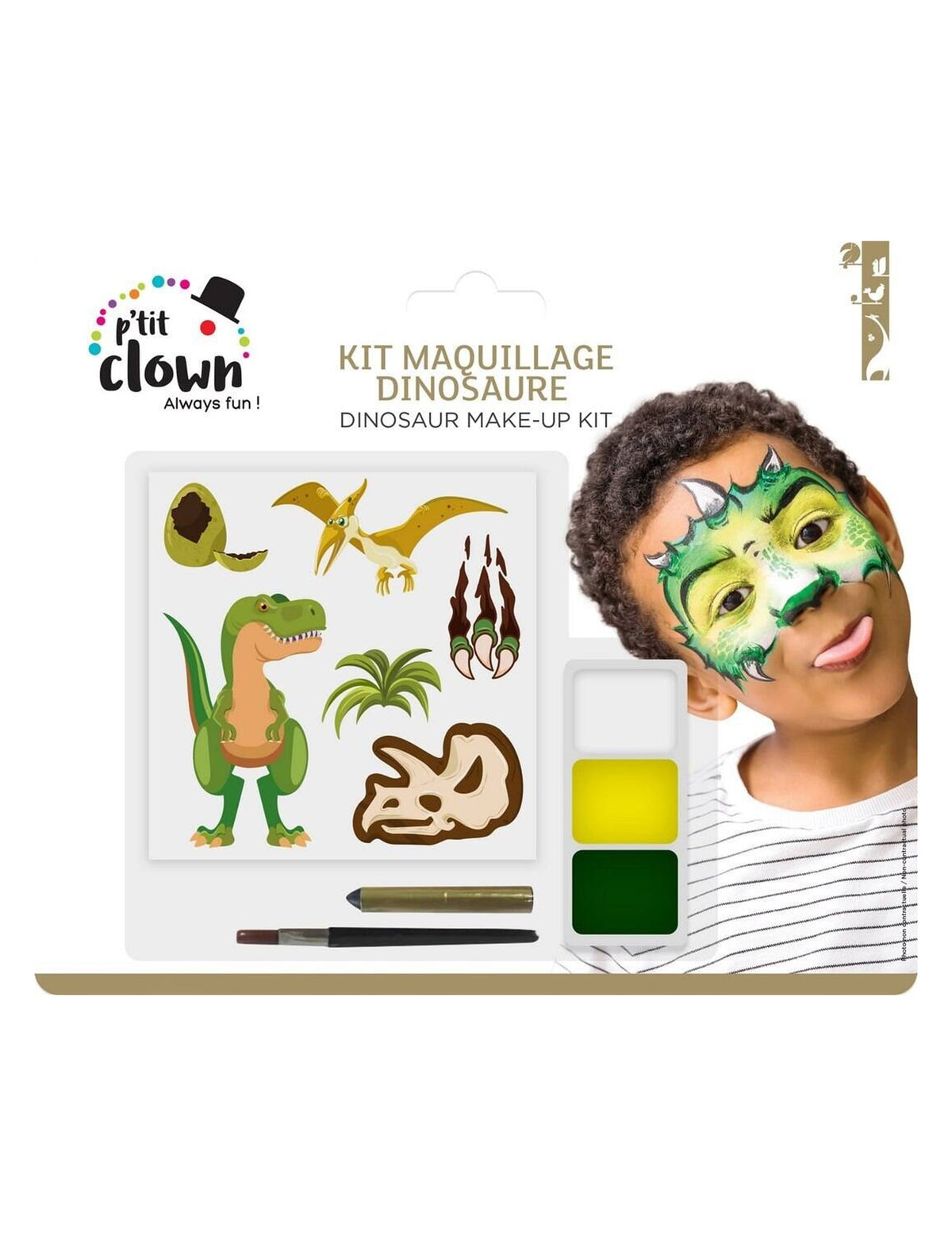 Kit maquillage avec tatouages dinosaure pour enfant vert et jaune