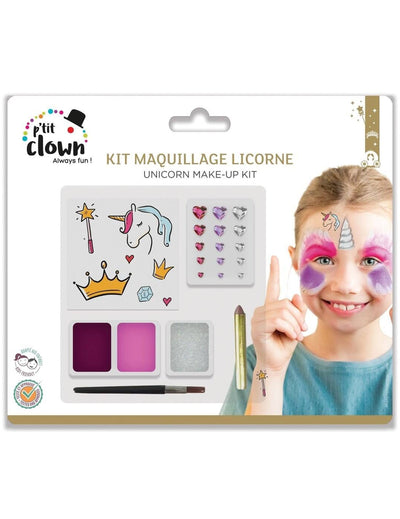 Kit maquillage avec tatouages licorne pour enfant rose et violet avec strass et pinceau