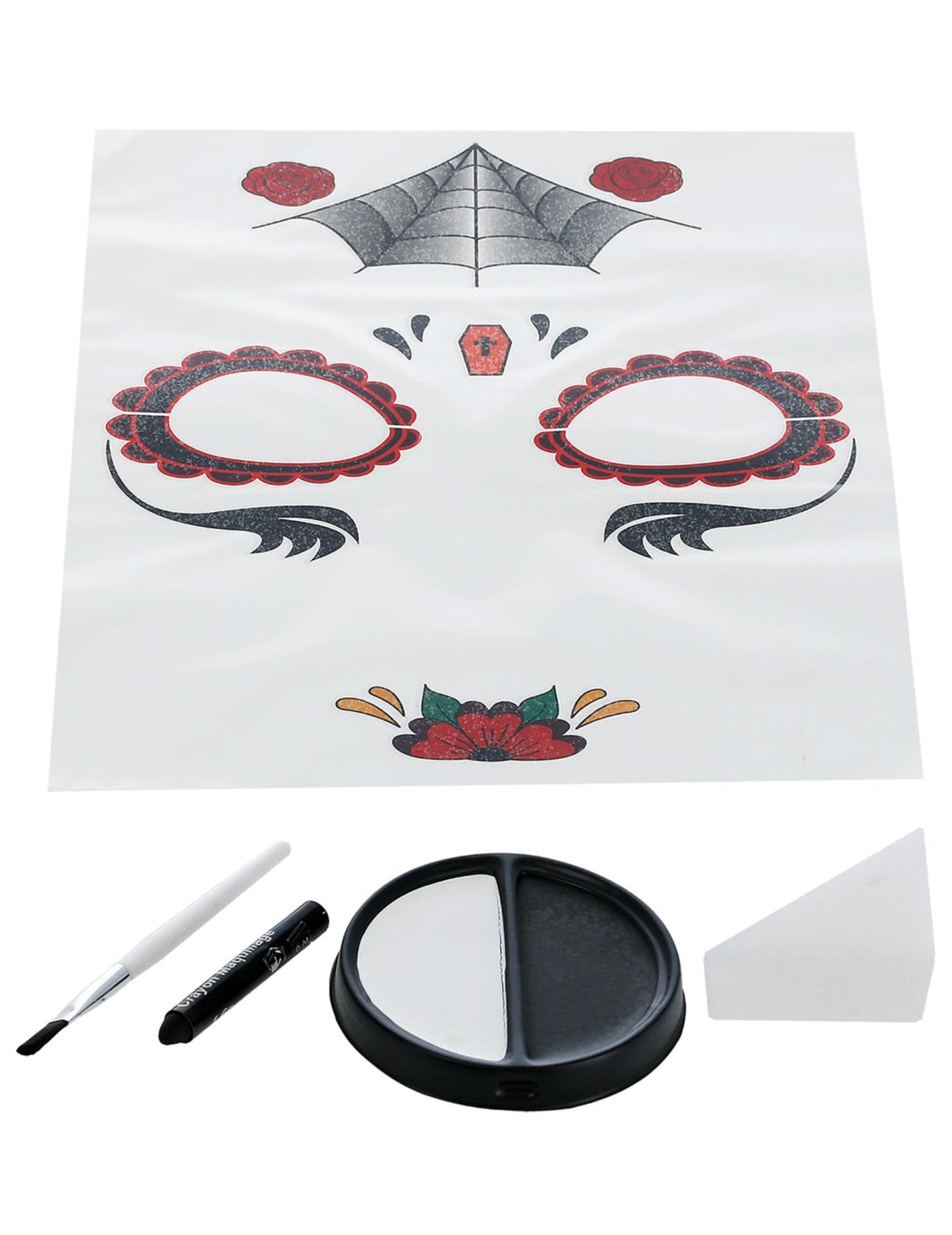 Détail du contenu du Kit maquillage princesse araignée Dia de los muertos