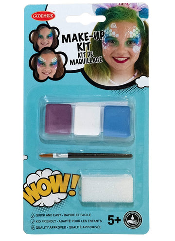 Kit maquillage sirène pour fille avec pinceau et éponge violet blanc et bleu