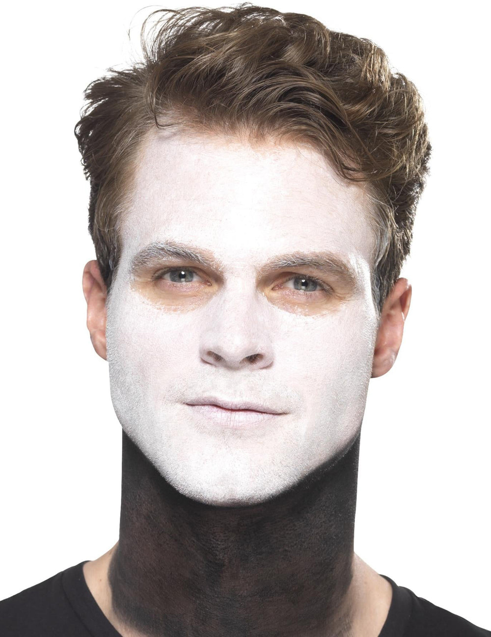 Vue du maquillage de base blanc et noir sur le visage du kit maquillage squelette mexicain Dia de los muertos
