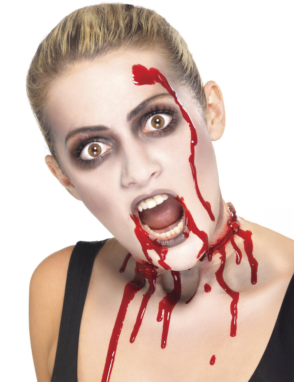 Gros plan sur le maquillage du visage du kit maquillage zombie pour femme
