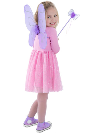 Vijolični metuljasti komplet za dekleta z krili in palčko