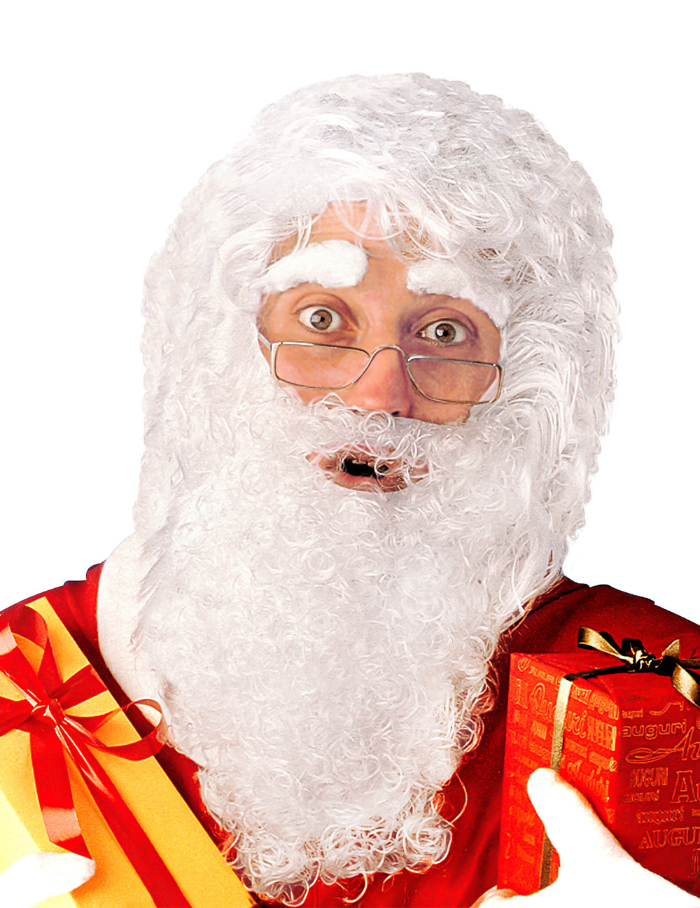 Kit de Père Noël pour homme blanc avec barbe et perruque frisée