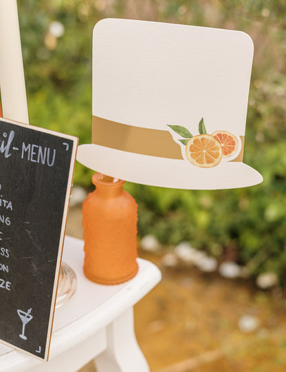 Komplet za fotokabino Fizz Citrus s kremnim, oranžnim in zlatim papirjem ter prazničnimi dodatki