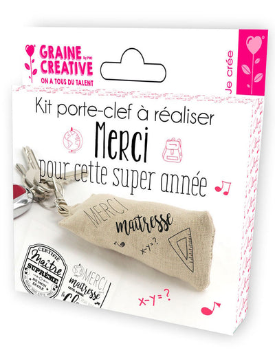 Kit porte-clef à réaliser maître maîtresse pour enfant en tissu beige