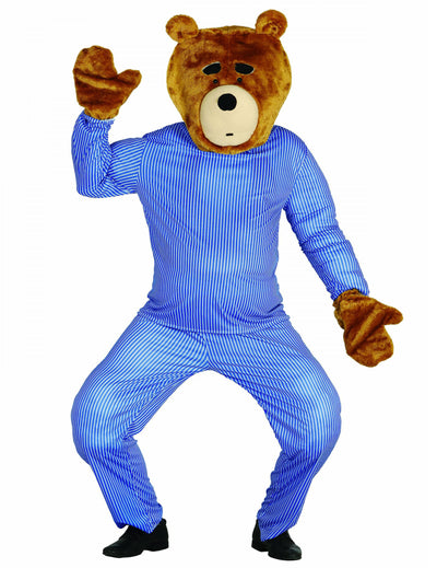 Kit tête et mains ours en peluche pour adulte marron