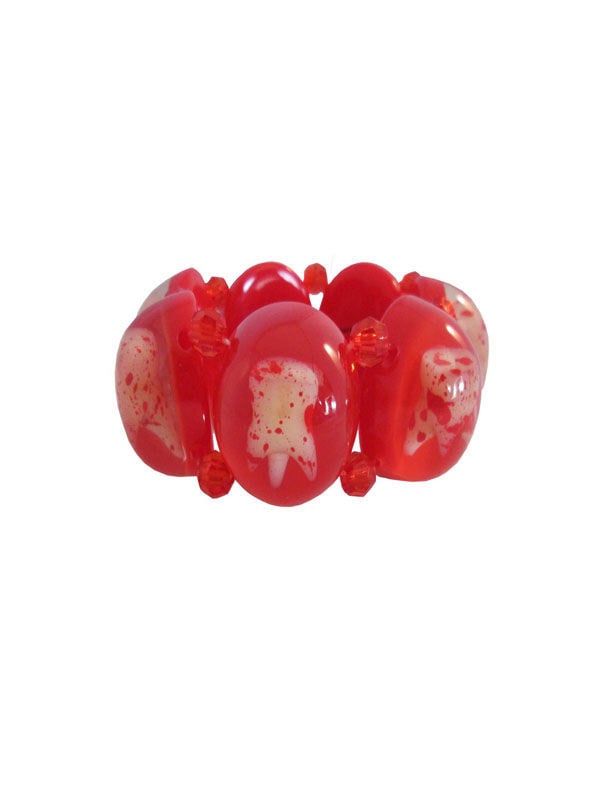 Bracelet gothique avec dents pour adulte rouge et blanc