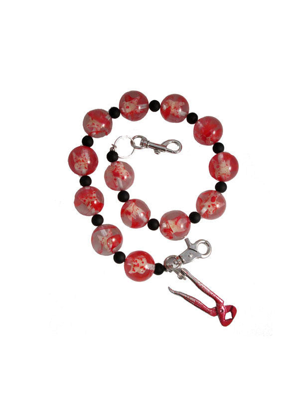 Chaîne de portefeuille Kreepsville Gothic pour adulte rouge et blanc avec perles dents