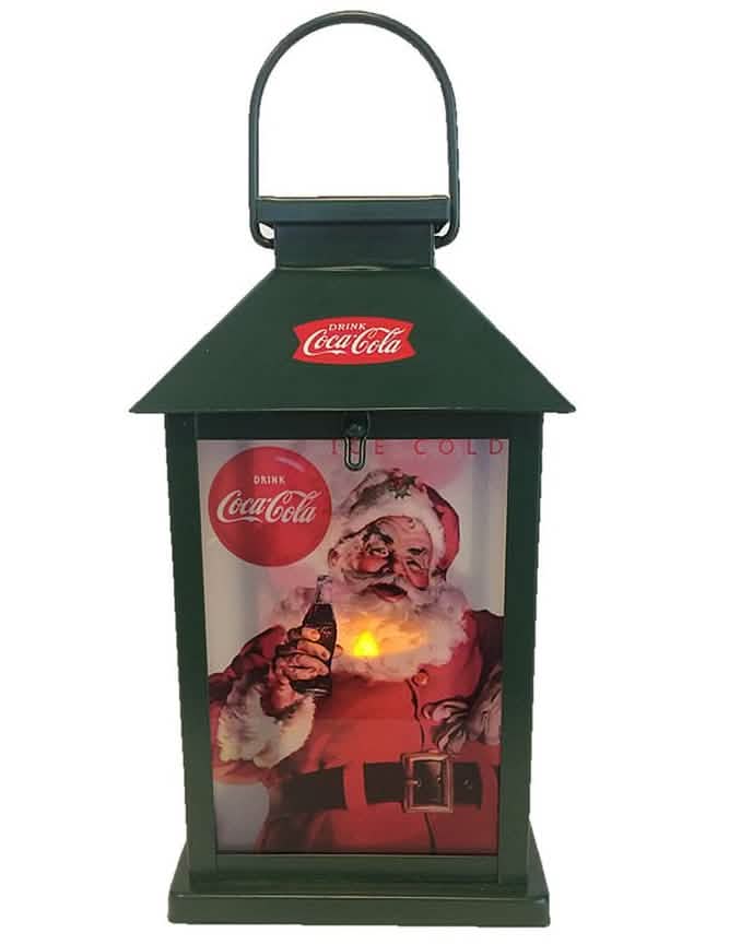 Svetleča Coca-Cola svetilka za zeleno dekoracijo z ilustracijo božička