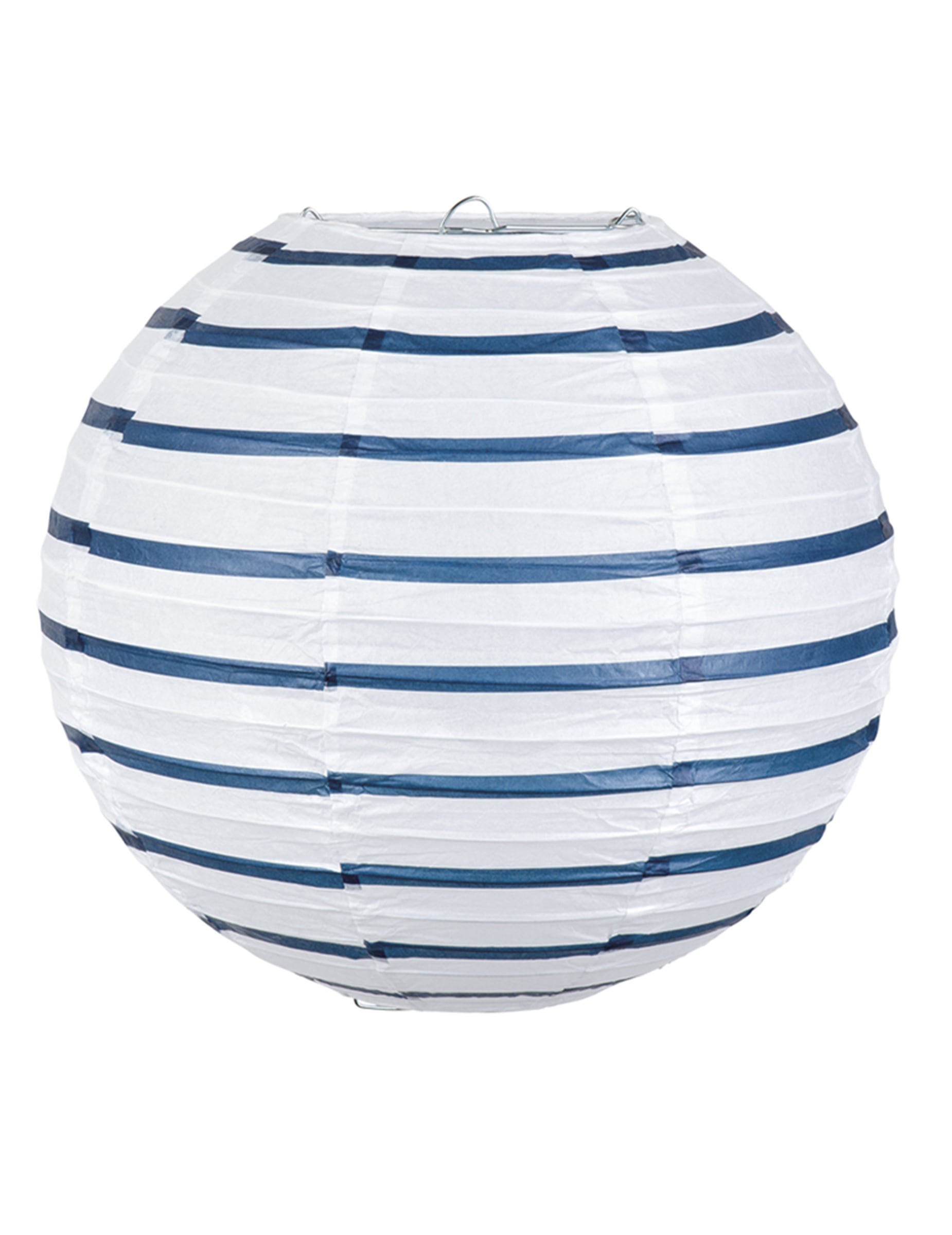 Lanterne en papier marin pour décoration blanc et bleu à rayures