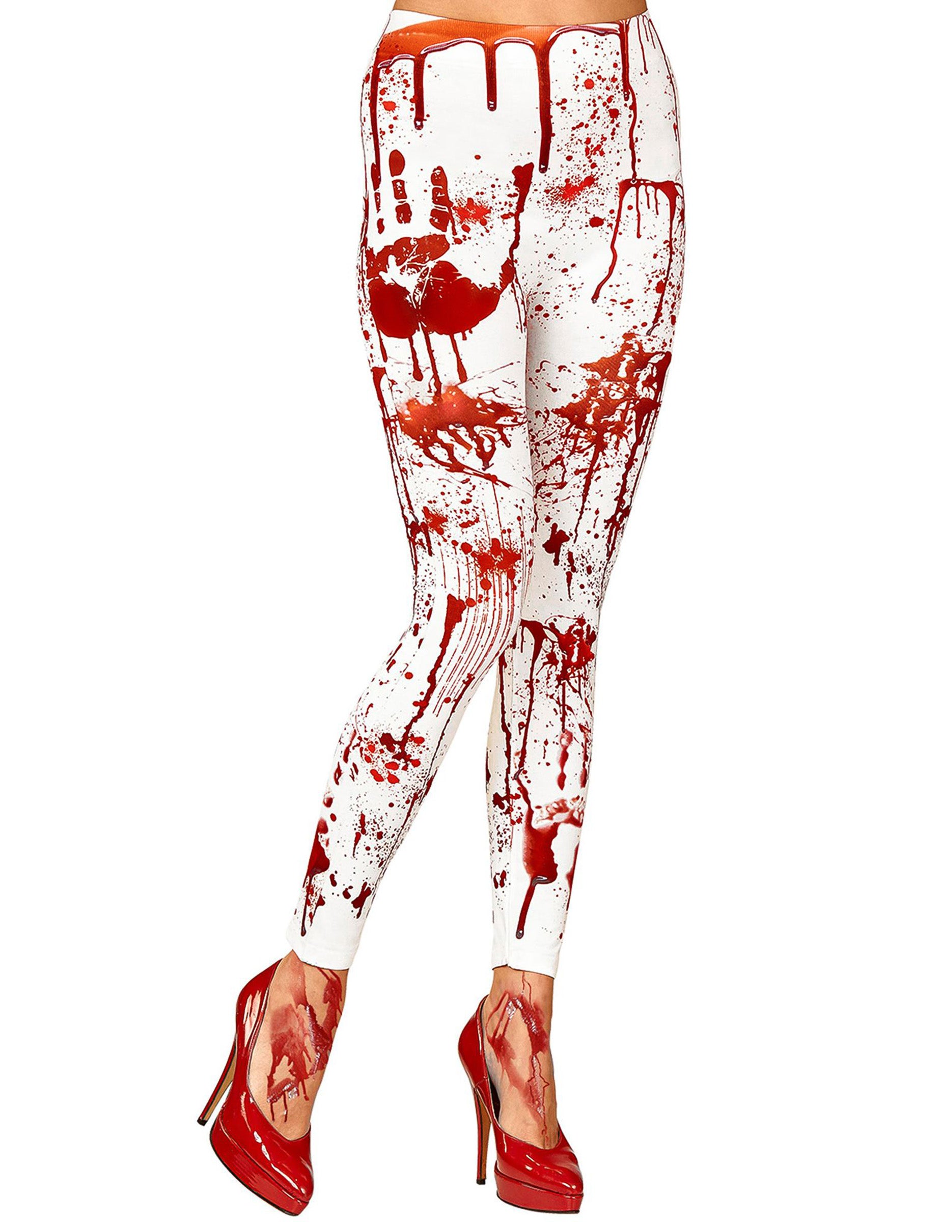Legging sanglant pour femme blanc avec traces de sang rouge