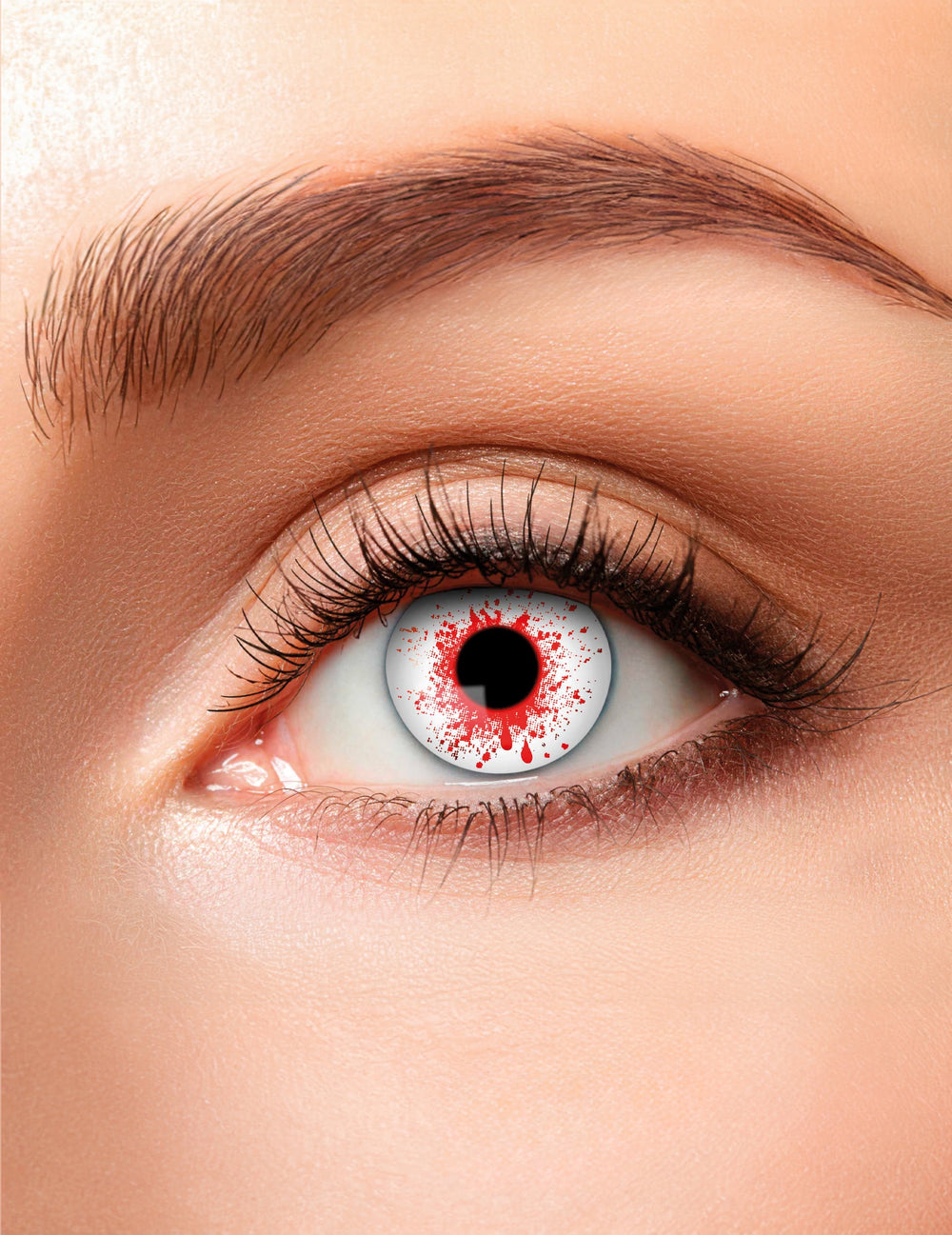 Lentilles fantaisie oeil ensanglanté Halloween pour adulte blanches et rouges