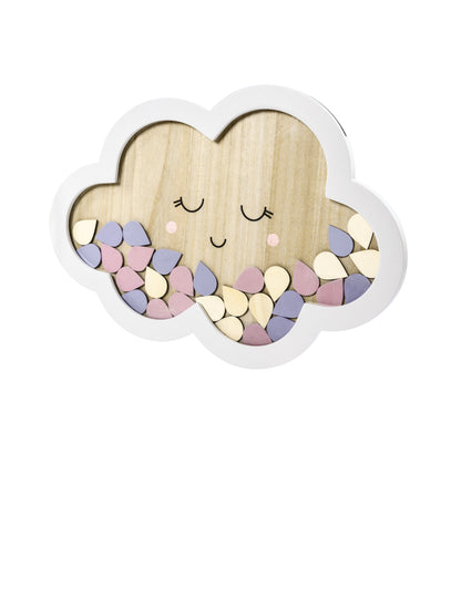 Lesena knjiga gostov v obliki oblaka, 43 x 30 cm s 30 kapljicami