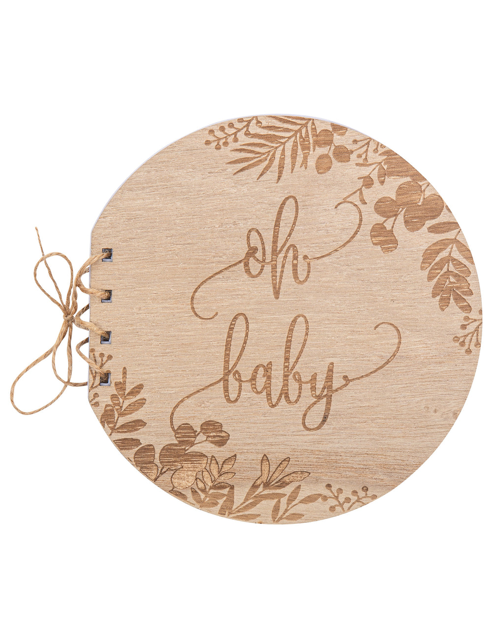 Livre d'or oh baby eucalyptus pour baby shower rond en bois naturel