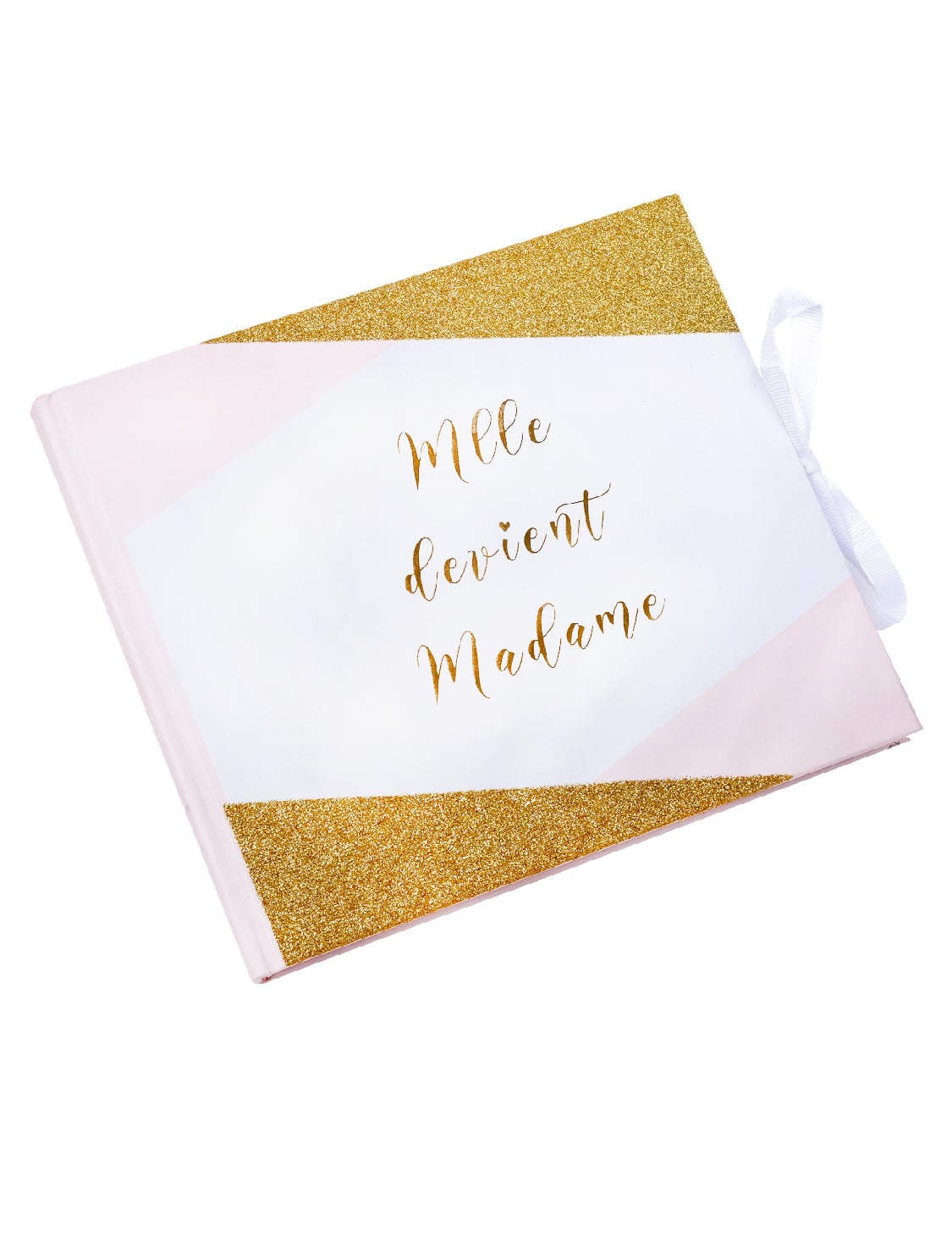 Livre d'or Mlle devient Madame pour future mariée rose blanc et or pailleté