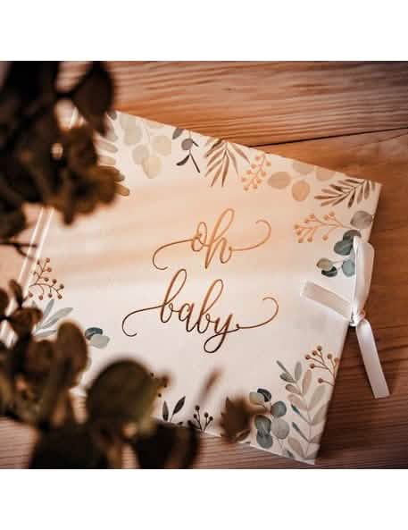 Veliki plan naslovnice knjige za goste oh baby evkaliptus