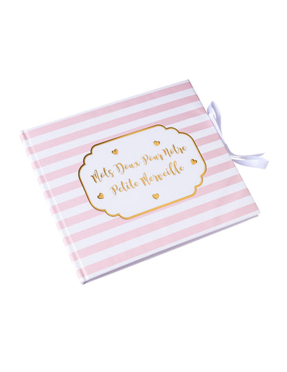 Majhna, čudovita rožnato črtasta knjiga gostov z zlatim robom, 22 x 19,5 cm cm 68 strani