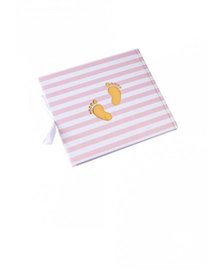 Majhna, čudovita rožnato črtasta knjiga gostov z zlatim robom, 22 x 19,5 cm cm 68 strani