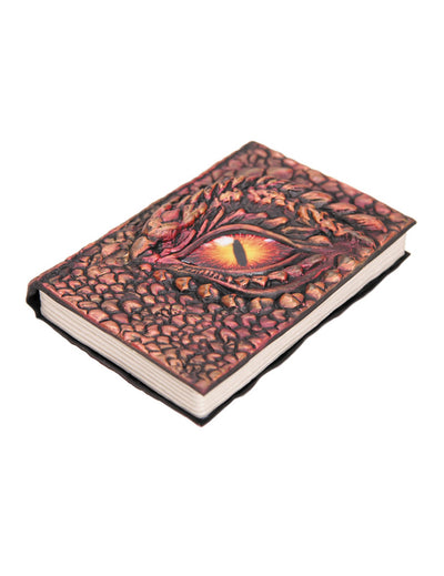 Faux livre de magie Dragon marron avec relief d'écailles et œil orange