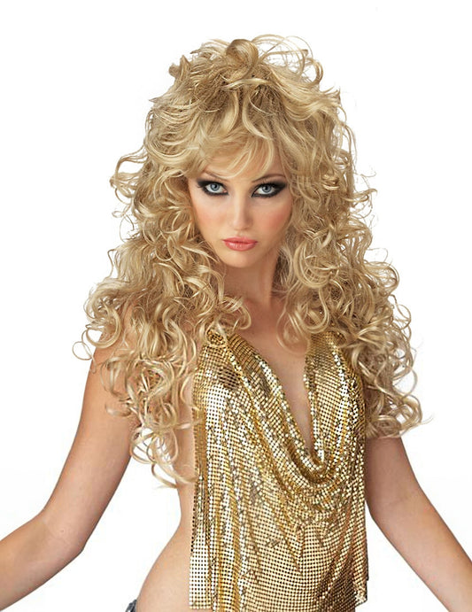 Perruque longue 80's pour femme blonde bouclée