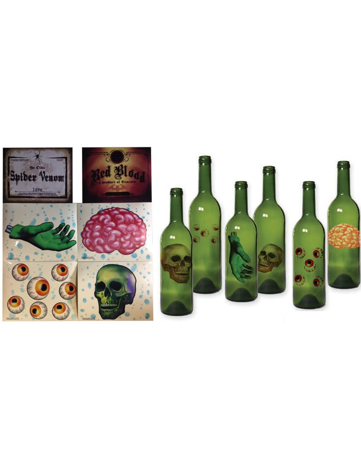 Lot de 6 décorations pour bouteille Halloween pour fête multicolore avec motifs crâne et cerveau