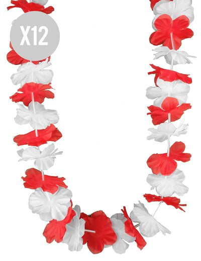Set 12 havajskih vencev rdeče-beli za odrasle