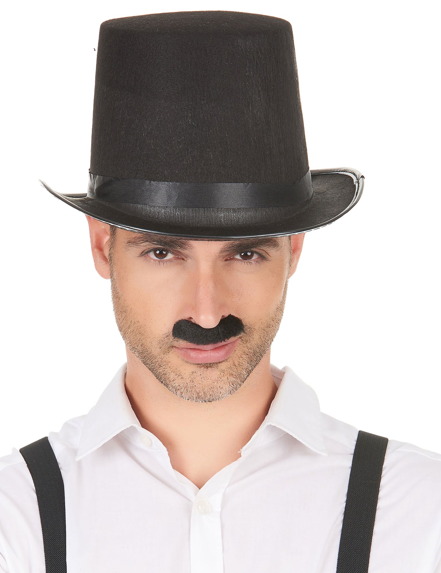 Moustache noire portée sur le visage du lot de 12 moustaches pour adulte