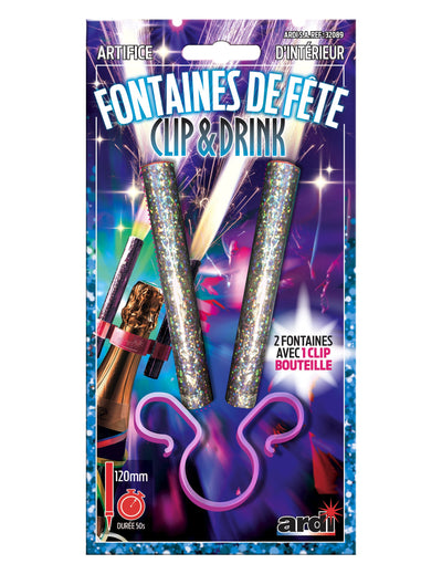 Fontaines scintillantes de fête pour bouteille argentées avec double clip rose