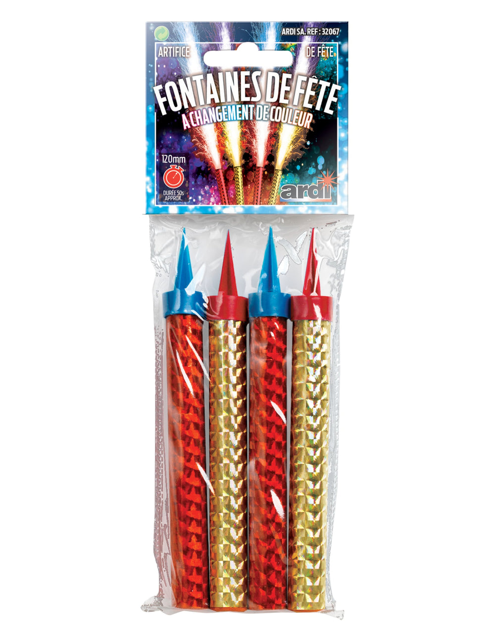 Fontaines scintillantes à changement de couleur pour fête rouges et dorées